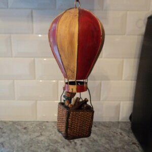 vintage bear in hot air balloon figurine ornament